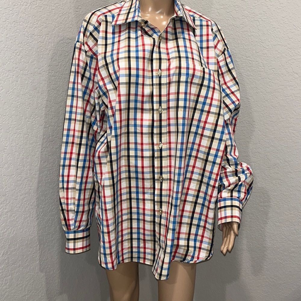 T. Harris London plaid cotton button down long sleeve